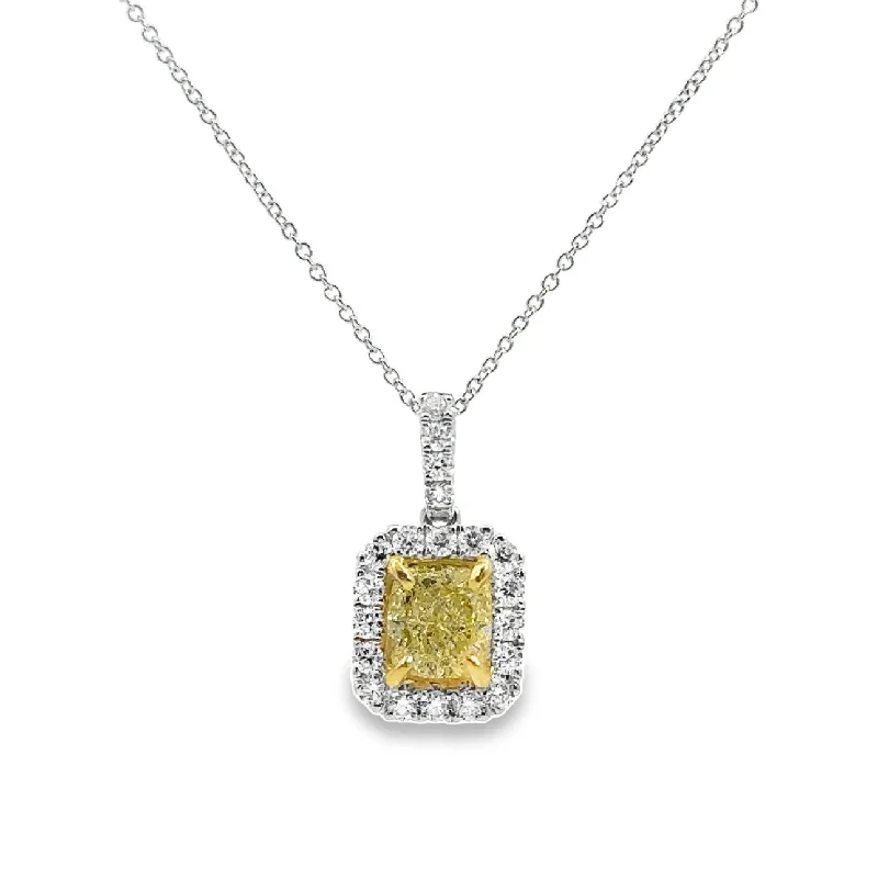 handcrafted opal inlay ring White Gold Fancy Yellow Diamond Halo Pendant