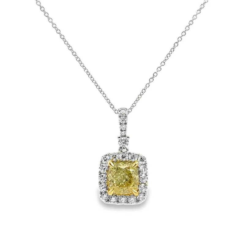 emerald-cut aquamarine necklace White Gold Fancy Yellow Diamond Halo Pendant