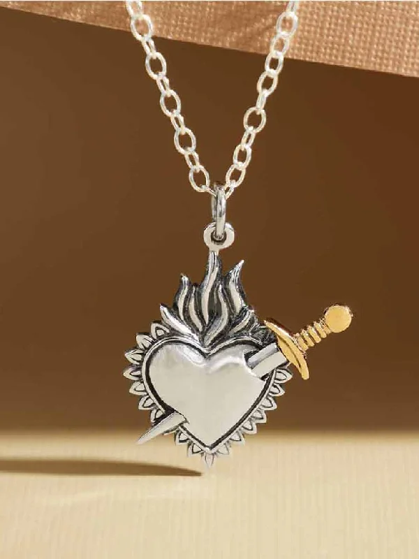 waterproof beach anklet stainless steel Flaming Heart & Sword Necklace