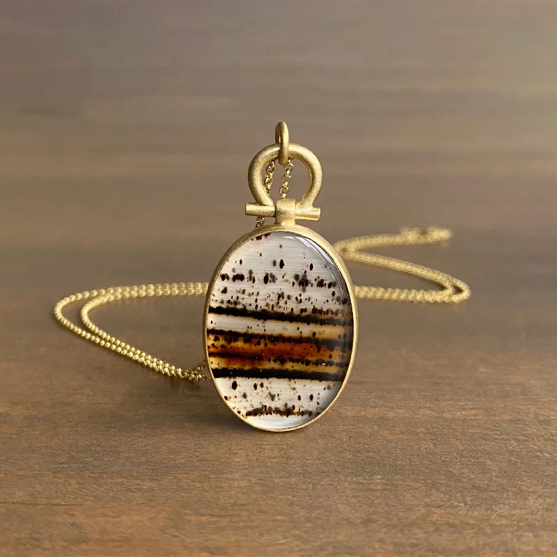 minimalist black pearl necklace Flat Oval Montana Agate Pendant