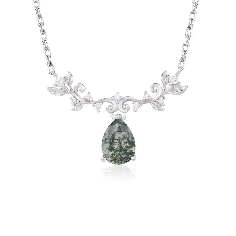 classic pearl choker necklace Foliage Whispers Moss Agate Necklace