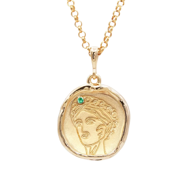 thin gold wedding band women Gaia Goddess of Motherhood Necklace with Emerald