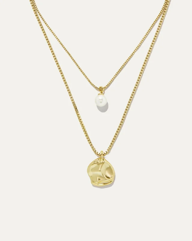 vintage-inspired gold locket Gaia Pearl Layering Necklace