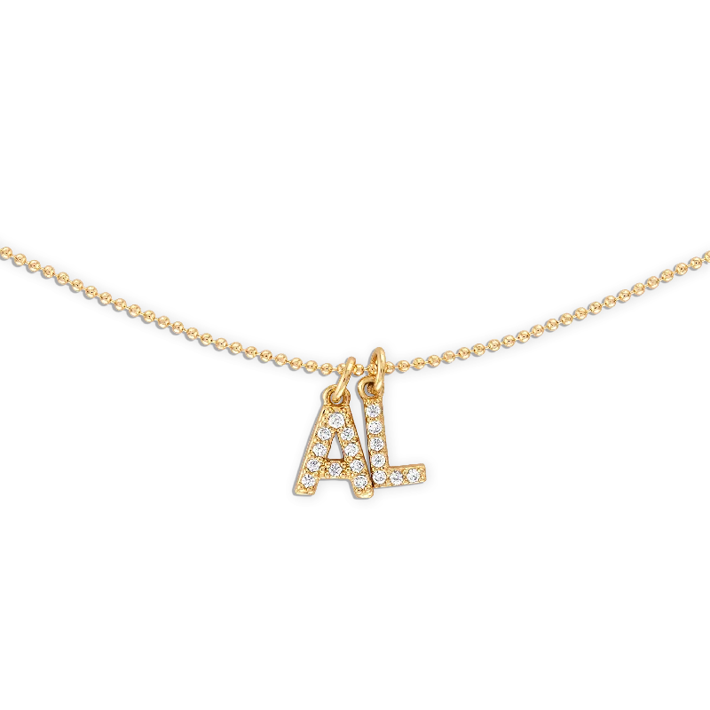 classic cubic zirconia pendant Gold Ball Crystal Initial Chain Necklace