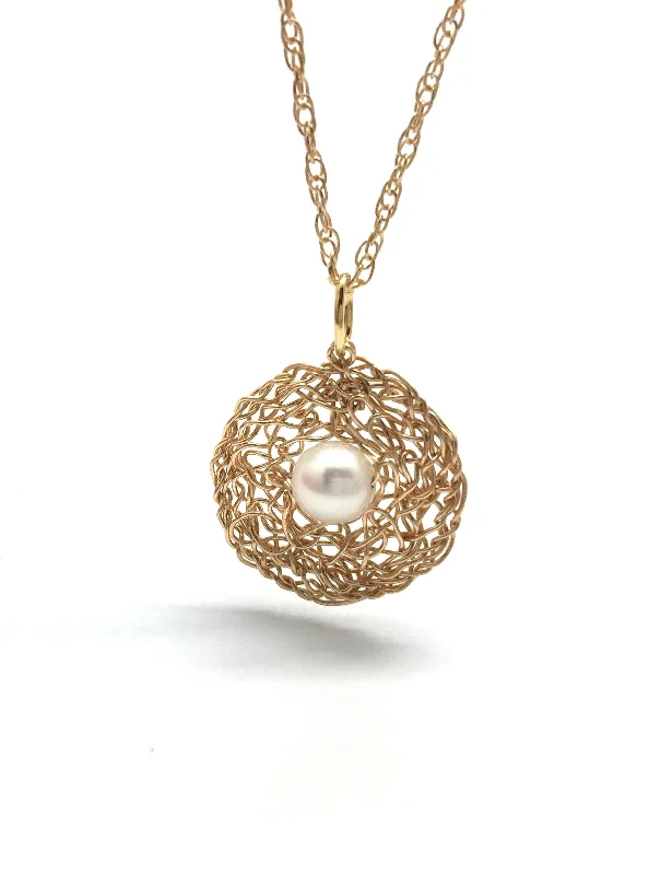 hammered copper wedding band Gold Woven Circle Pearl Pendant