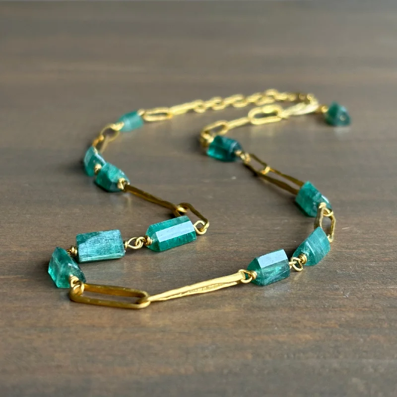 celestial sun and moon pendant Green Tourmaline 22k Gold Necklace