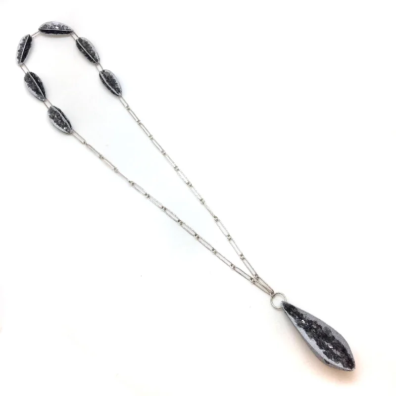 handmade leather ring Grey Sliced Mica Necklace