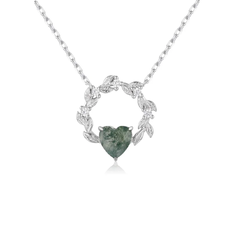 celestial constellation necklace silver Heart’s Desire Moss Agate Necklace©