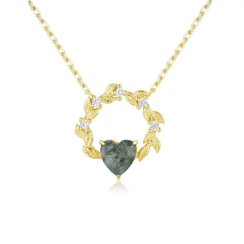 vintage filigree engagement ring Heart’s Desire Moss Agate Yellow Gold Necklace©