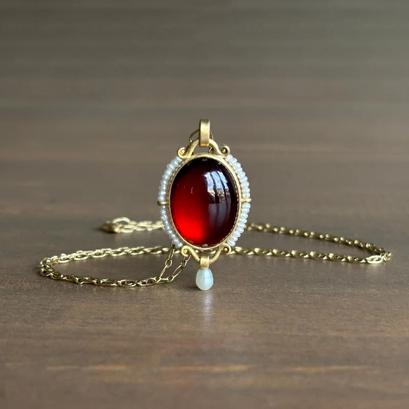 heart-shaped promise ring sterling silver Hessonite Garnet & Pearl Pendant