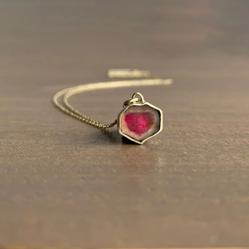 evil eye protection bracelet Watermelon Tourmaline Slice Pendant