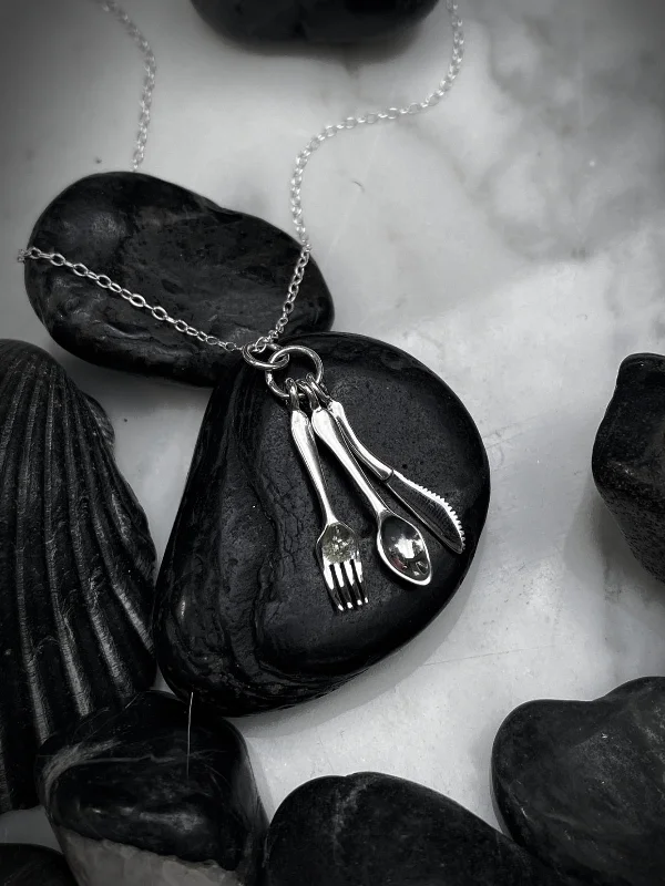 vintage diamond pendant necklace Fork, Knife & Spoon Utensil Necklace