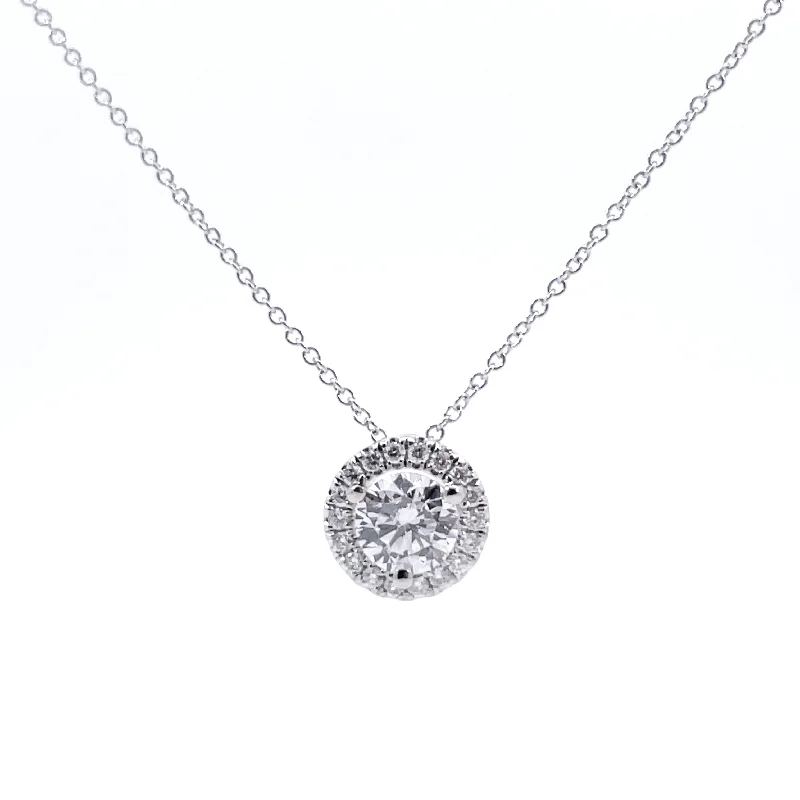 round cut diamond engagement ring Lab Grown White Gold Diamond Halo Pendant