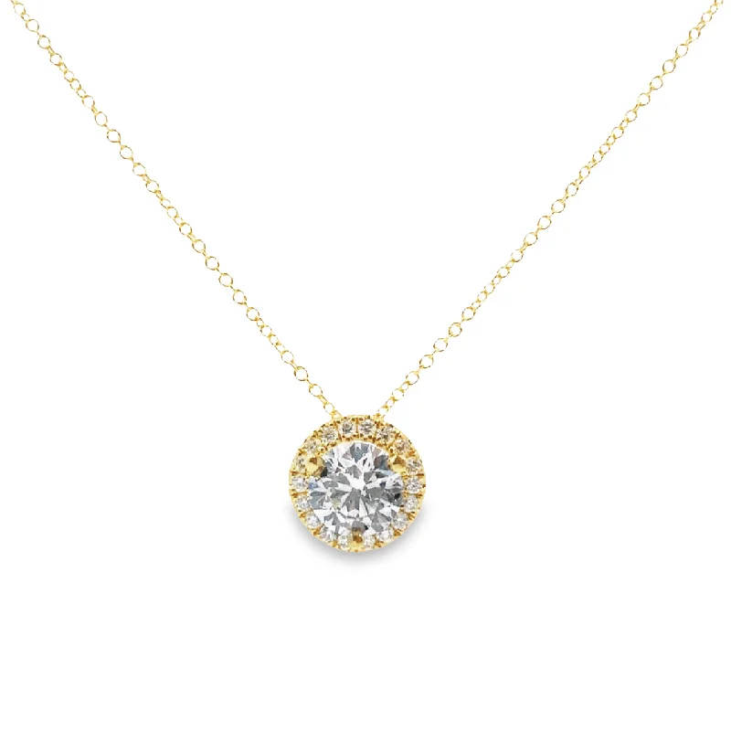 delicate angel wings necklace Lab Grown Yellow Gold Diamond Halo Pendant