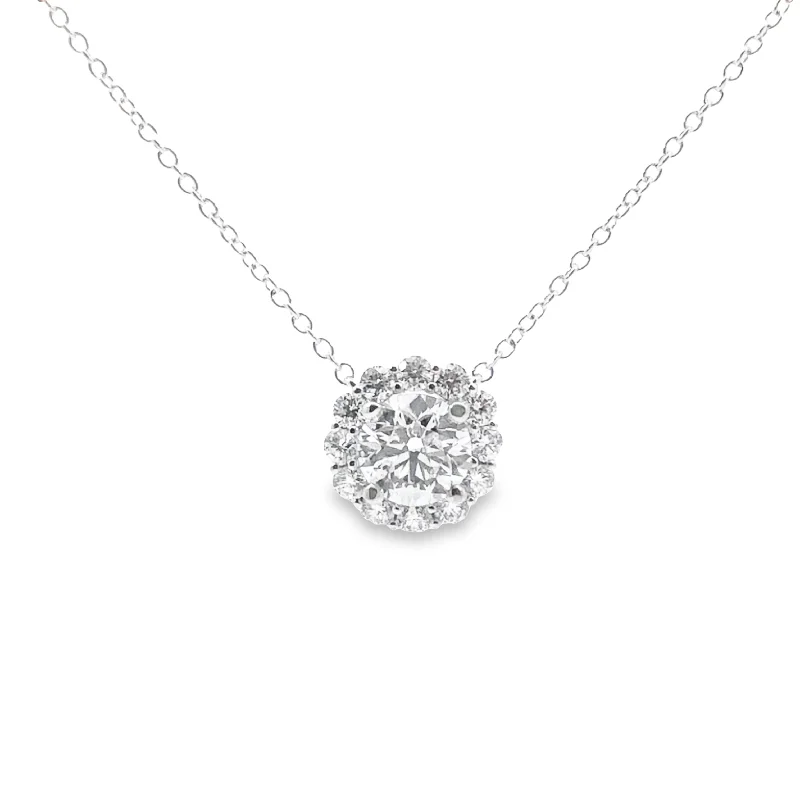 handcrafted raw crystal pendant Lab Grown White Gold Diamond Halo Necklace