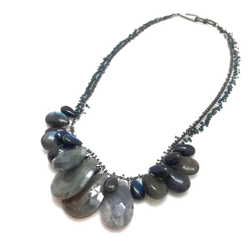 unique gemstone cocktail ring Labradorite Layered Beaded Necklace