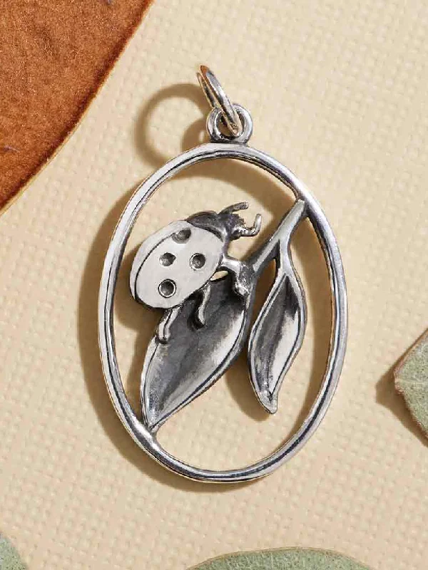 statement gemstone necklace handmade Ladybug on Leaf Necklace