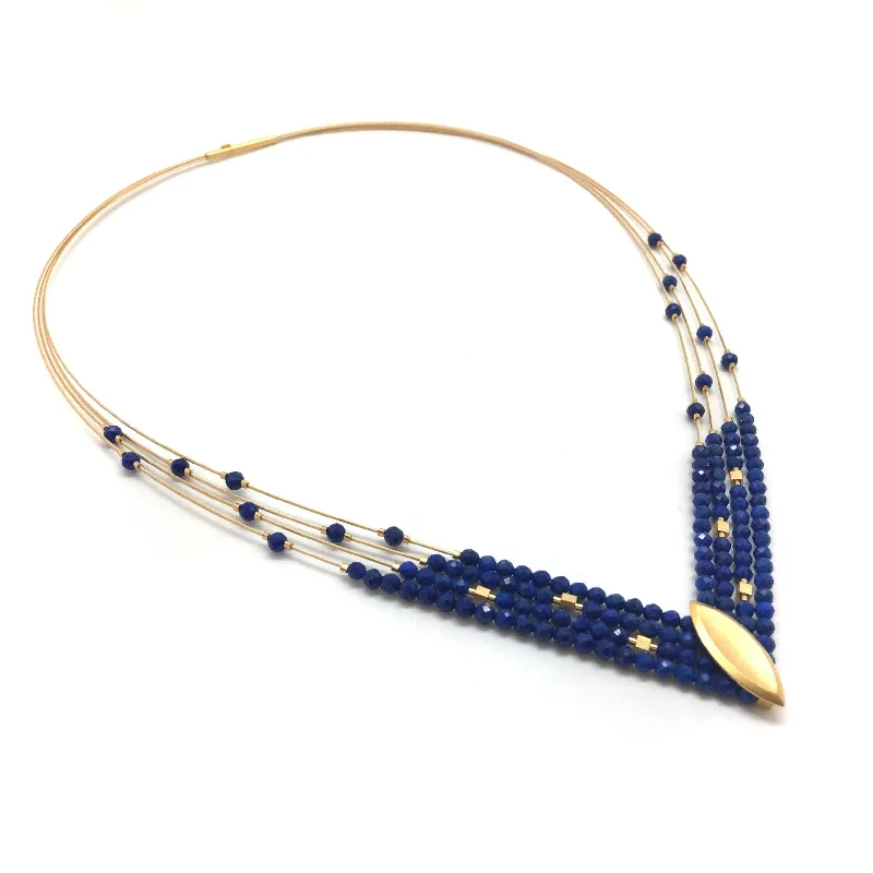 vintage turquoise pendant necklace Lapis and Gold 'V' Necklace