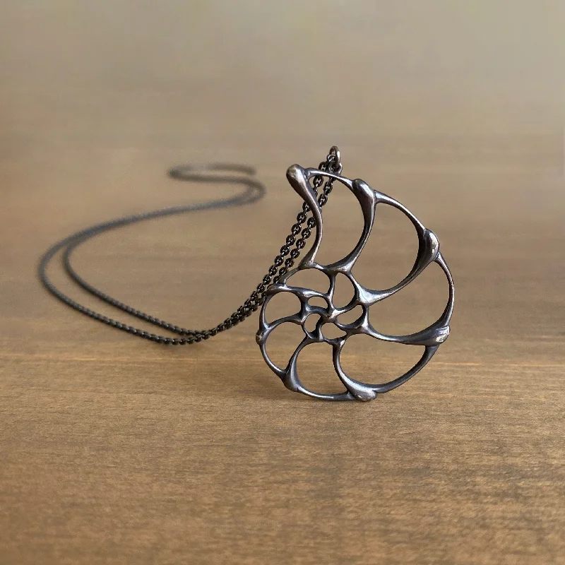 celestial zodiac sign necklace Large Oxidized Silver Open Ammonite Pendant