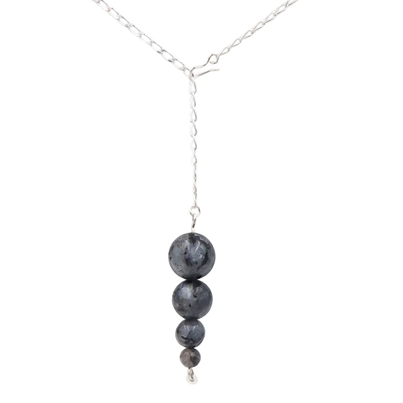 gold-plated chain necklace with charms Iridescent Larvikite Pendulum Lariat Necklace gold-plated chain necklace with charms Iridescent Larvikite Pendulum Lariat Necklace