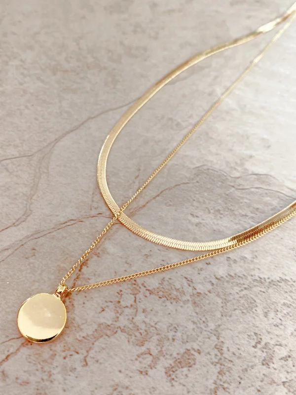 minimal gold ring stack Layered Medallion Necklace