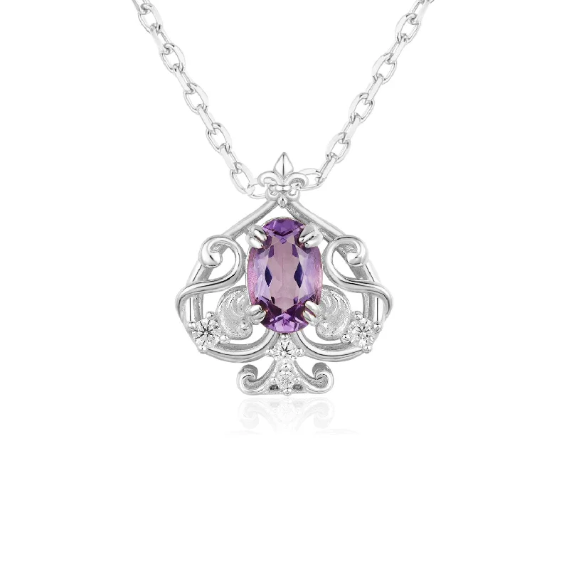 black stainless steel signet ring Leafy Spade Amethyst Necklace
