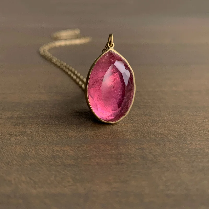 gold medallion pendant necklace Bubblegum Pink Tourmaline Teardrop Pendant