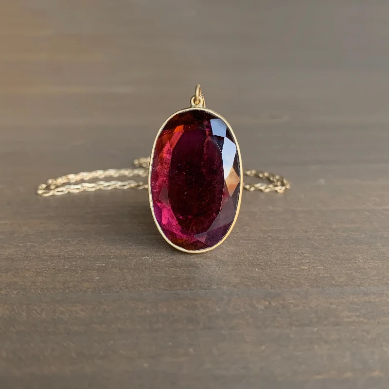 layered gold coin pendant necklace Large Burgundy Tourmaline Oval Pendant