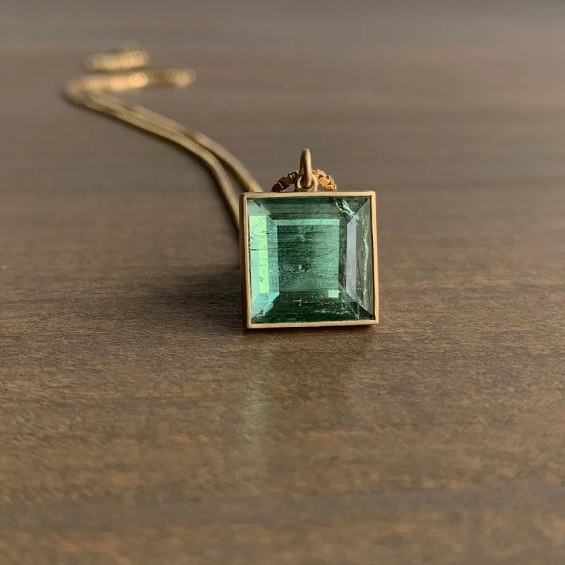 sterling silver braided ring Square Minty Tourmaline Pendant