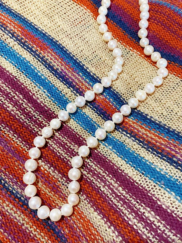 sterling silver arrow ring Long 8mm Pearl Strand Necklace