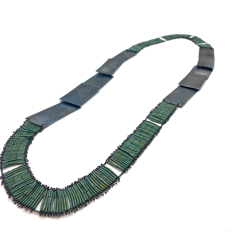 hexagon-shaped engagement ring unique Matte Green Ladder Necklace