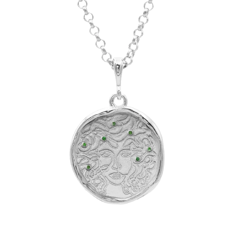 bohemian anklet with shells Medusa 7 Emerald Medallion Necklace | Silver