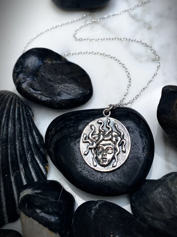 silver Celtic knot necklace Medusa Medallion Necklace