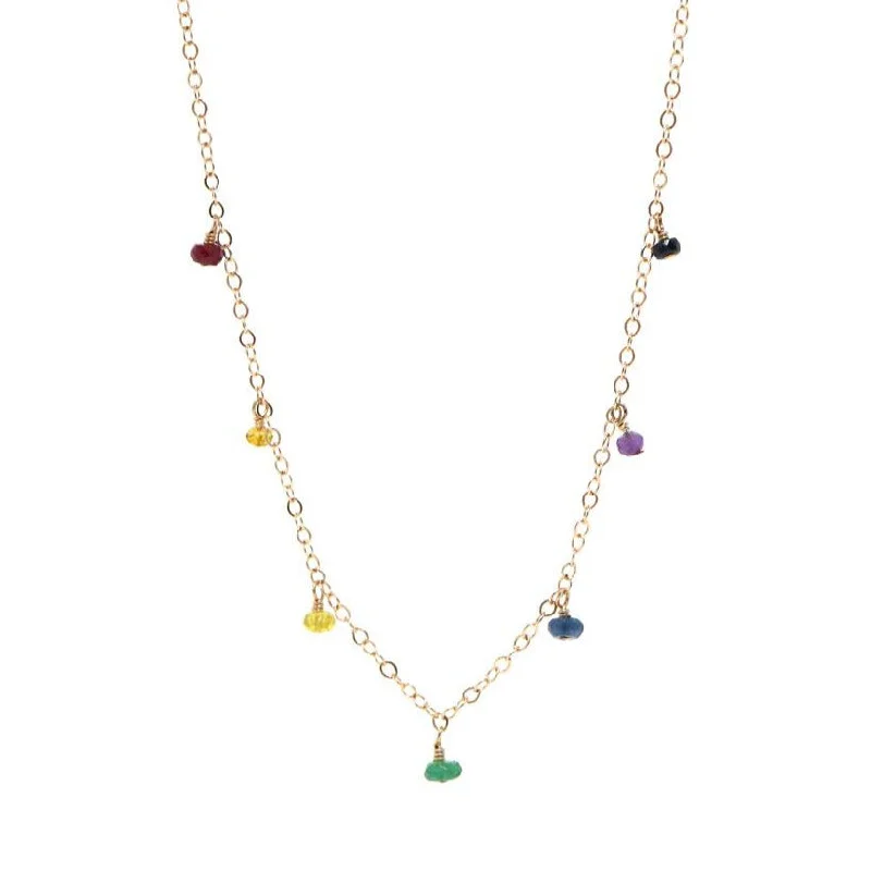 personalized ring with name Melanie Rainbow Precious Gemstone Drop Necklace