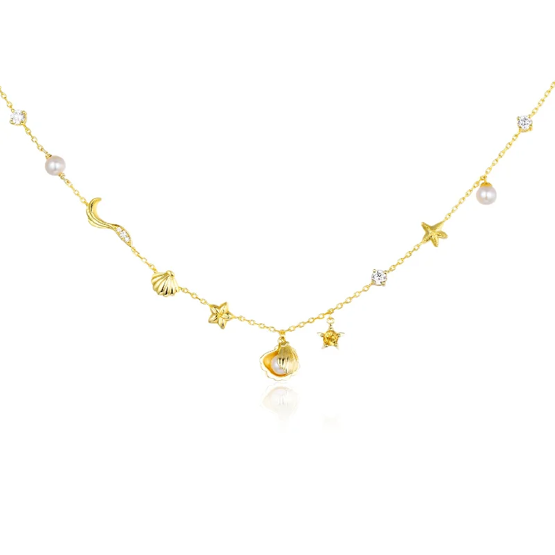 simple crescent moon ring Mermaid's Lullaby Charm Necklace (Yellow Gold)