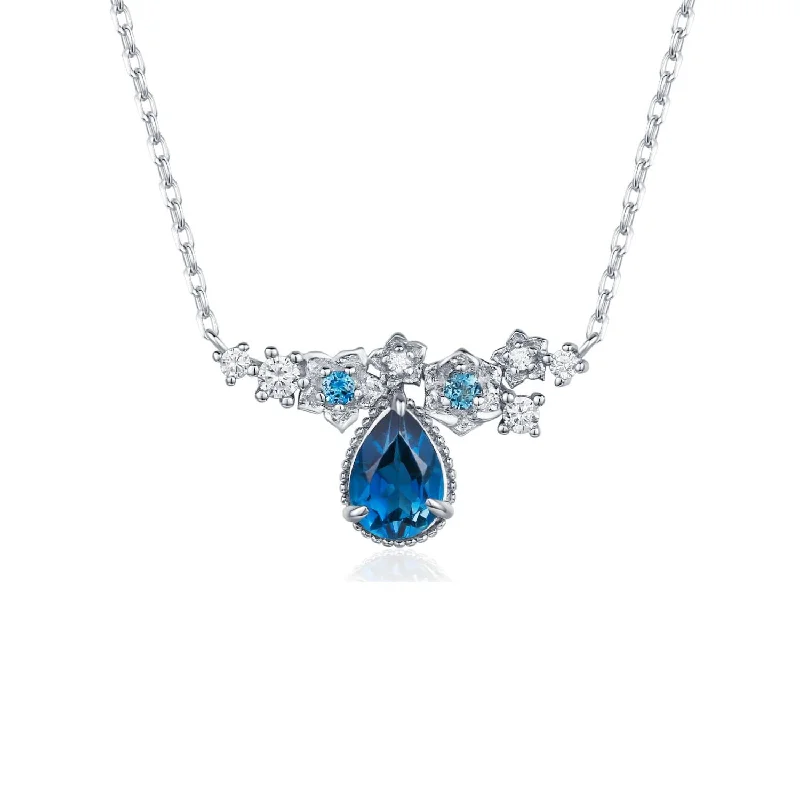 delicate floral wedding band Midnight Veil London Blue Topaz Necklace
