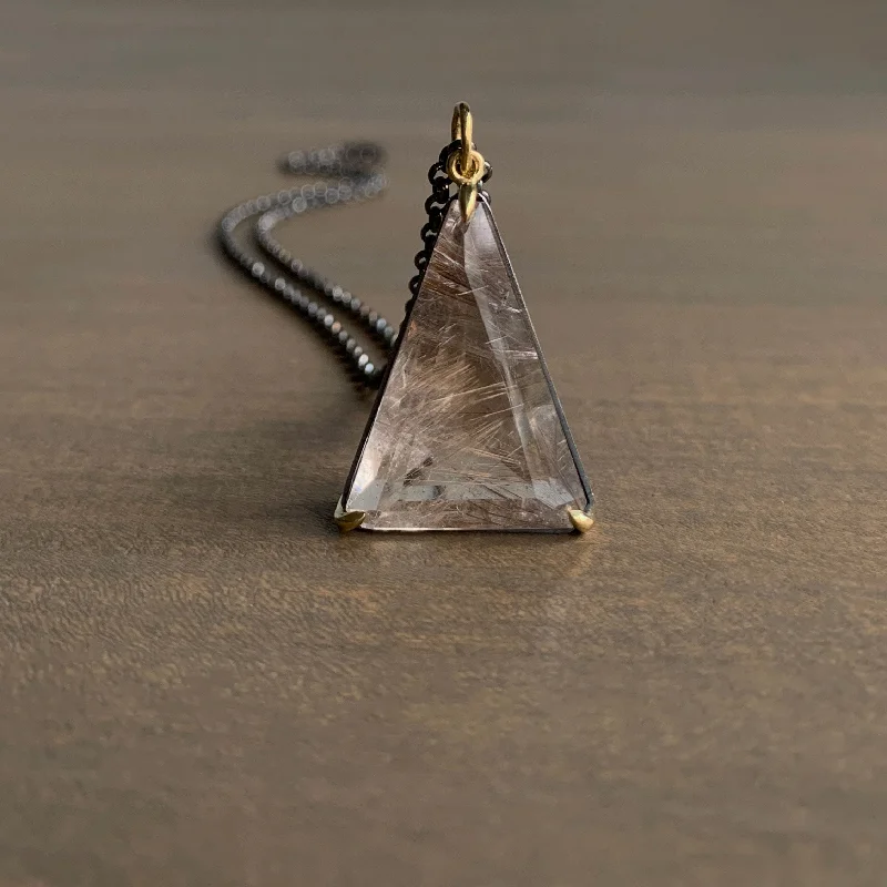 sterling silver charm anklet Smoky Rutilated Quartz Triangle Pendant