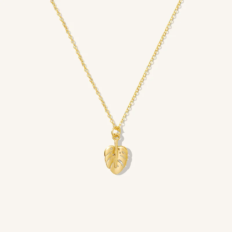 custom engraved wedding band Monstera Leaf Necklace