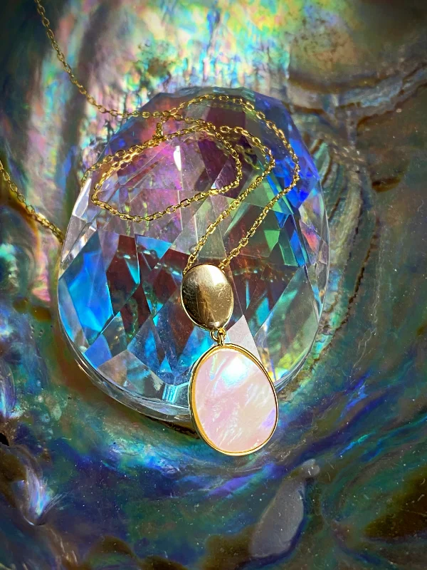 hypoallergenic earrings for sensitive ears Mother of Pearl Oval Necklace