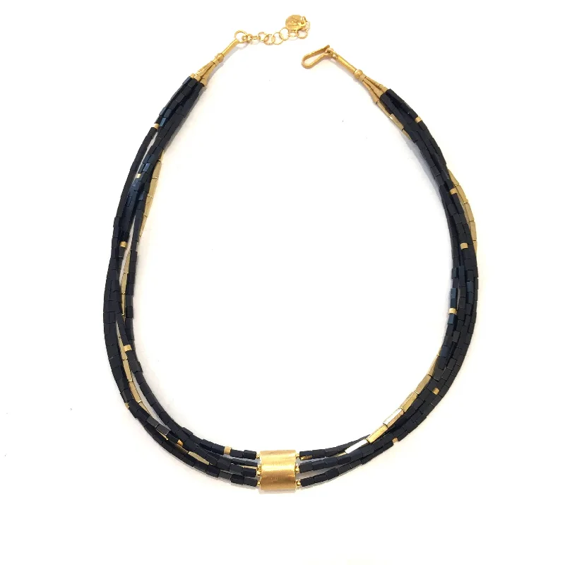 boho pearl charm bracelet Multi-Strand Necklace with Gold Accent