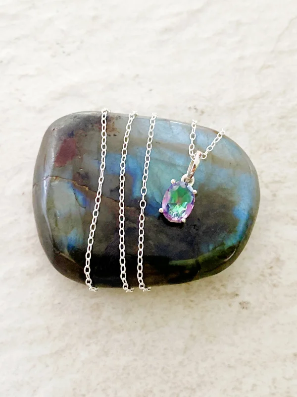 vintage marcasite brooch floral Faceted Mystic Topaz Necklace