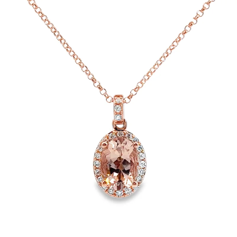 butterfly charm bracelet delicate Rose Gold Morganite and Damond Halo Pendant
