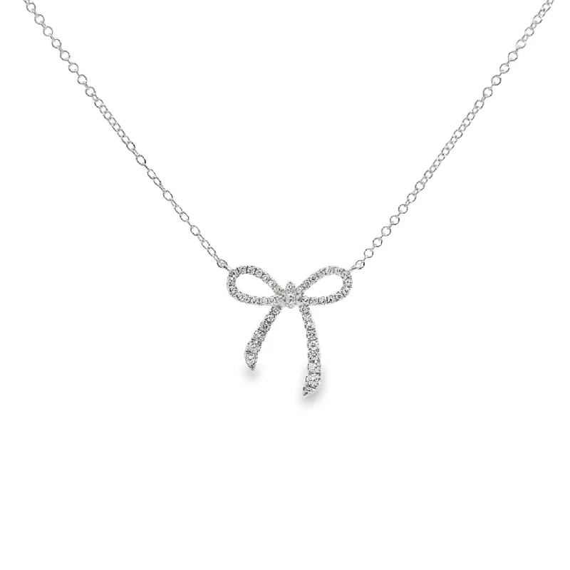 thin silver chain necklace White Gold Diamond Ribbon Necklace