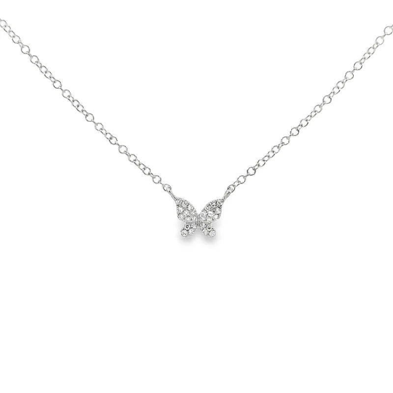 minimalist threader earrings gold White Gold Diamond Butterfly Necklace