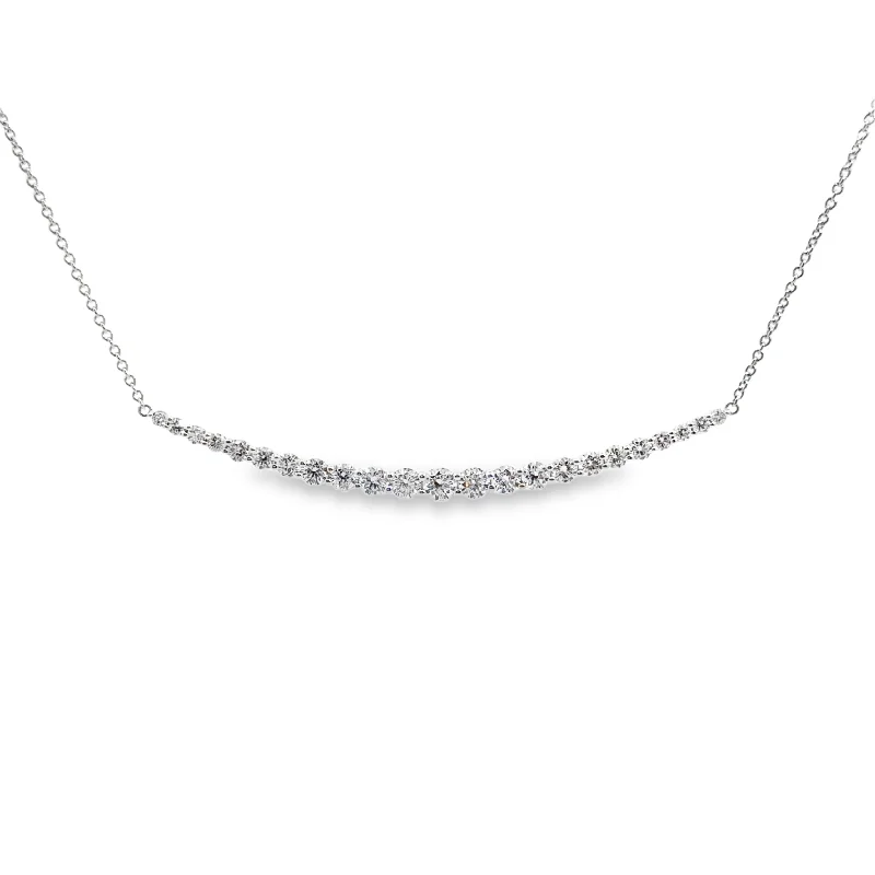 handmade coin pendant necklace White Gold Curved Graduated Diamond Bar Necklace