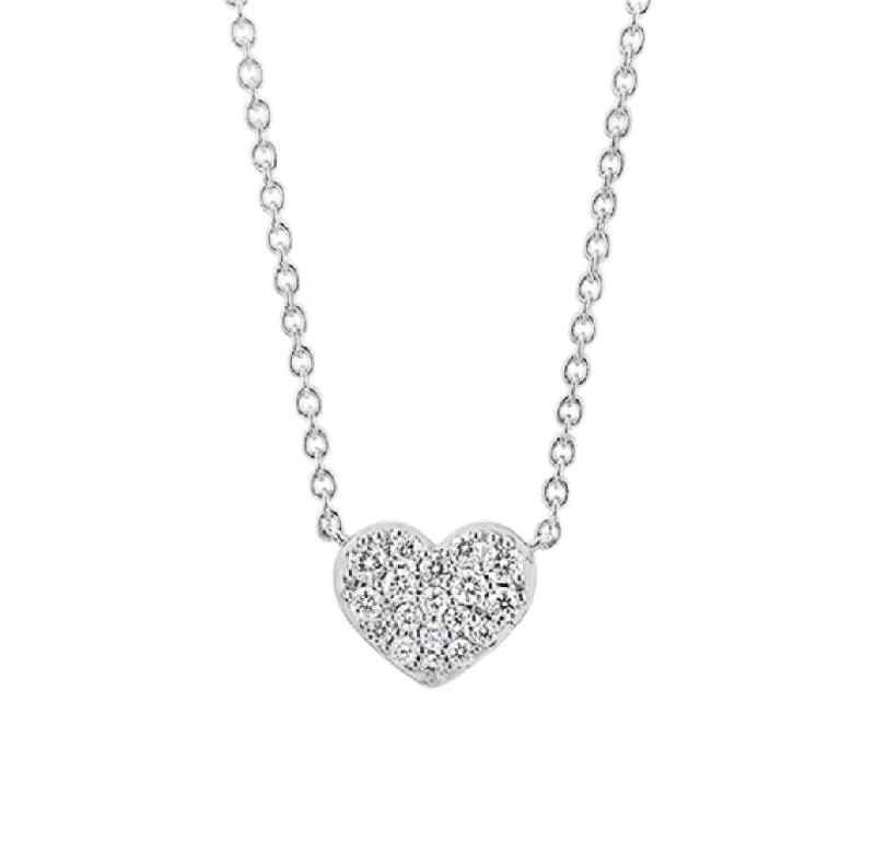antique silver charm bracelet White Gold Pave Diamond Heart Necklace