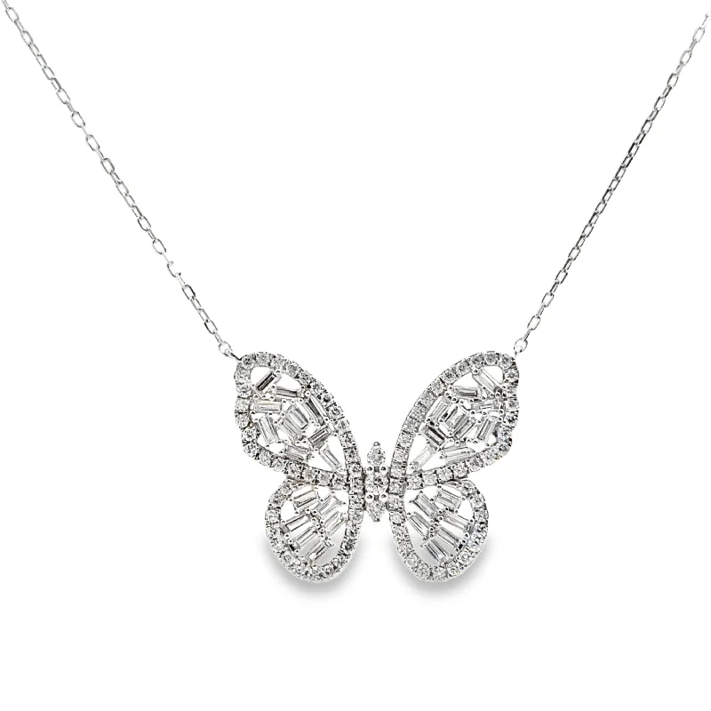 tiny gold huggie hoops White Gold Diamond Butterfly Necklace