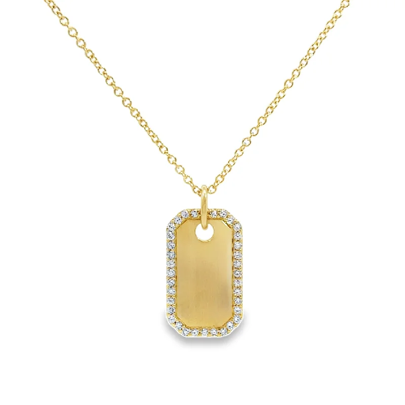 vintage-style filigree bracelet Yellow Gold Diamond Dog Tag Necklace