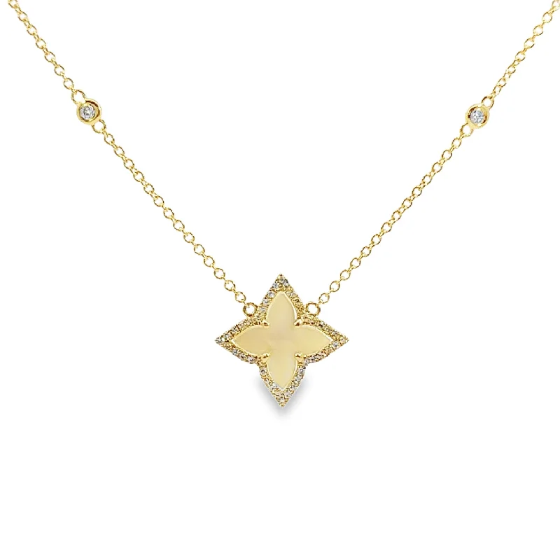 small diamond cross pendant Yellow Gold Mother Of Pearl and Diamond Fashion Necklace