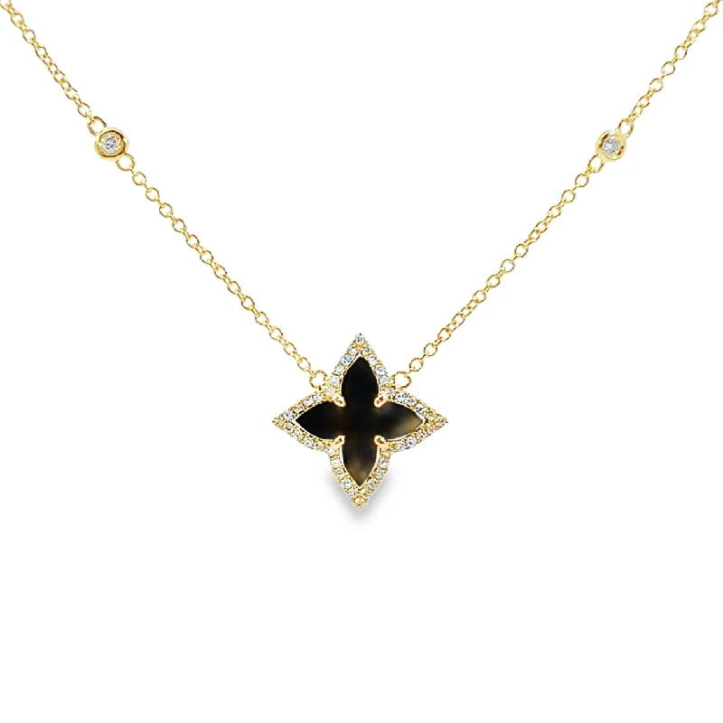 adjustable gemstone choker Yellow Gold Balck Onyx and Diamond Fashion Necklace